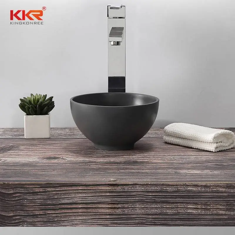 Round Small Size Black Solid Surface Above Counter Wash Basin 1