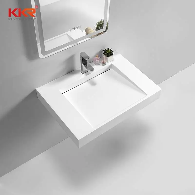Europe Design White Solid Surface Square Wall Hung Wash Basin 1