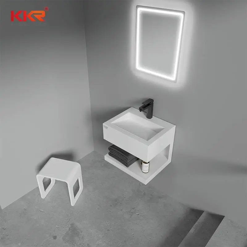 Hot Sales White Solid Surface Small Slope Wall Mount Wash Basin KKR-1618 1