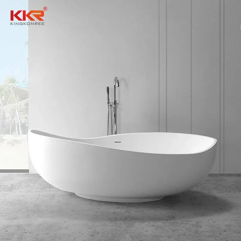 New Arrival Modern Shaped Design Freestanding White Solid Surface  Bathtub KKR-B098 1
