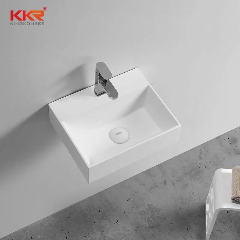 6MM Thin Edge Modern Design Acrylic Solid Surface Wall Hung Basin KKR-1105-2 1