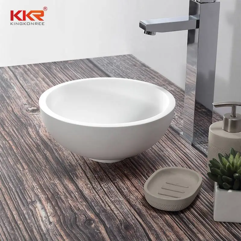 Small Size Round White Marble Solid Surface Above Counter Basin 1
