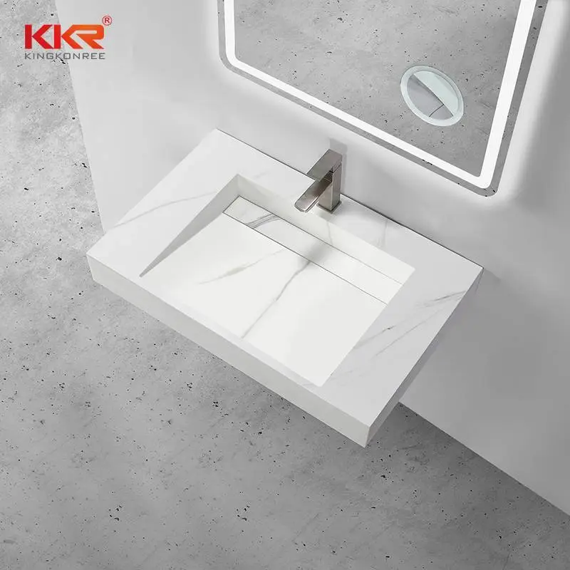 Marble Color Artificial Stone Solid Surface Wall Hung Wash Basin Vessel Sink KKR-M8858 1