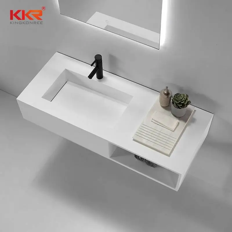 Newly Design Small Slope Solid Surface Wall Hung Washing Basin with Storage Box 1