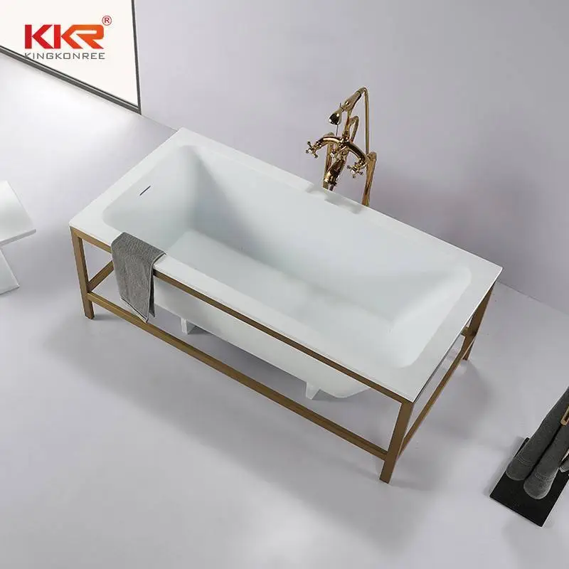Concise Style Resin Stone Acrylic Solid Surface Bathroom Bathtub with Shelf 1