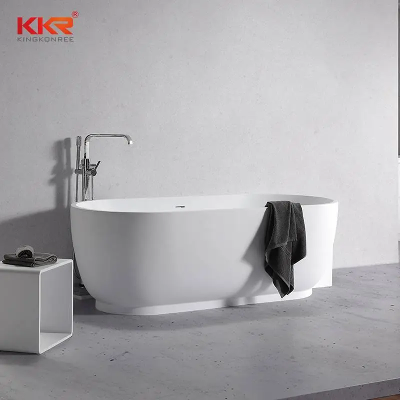 Weiße Marmor-Acryl-Badewanne mit fester Oberfläche an der Wand KKR-B106 1