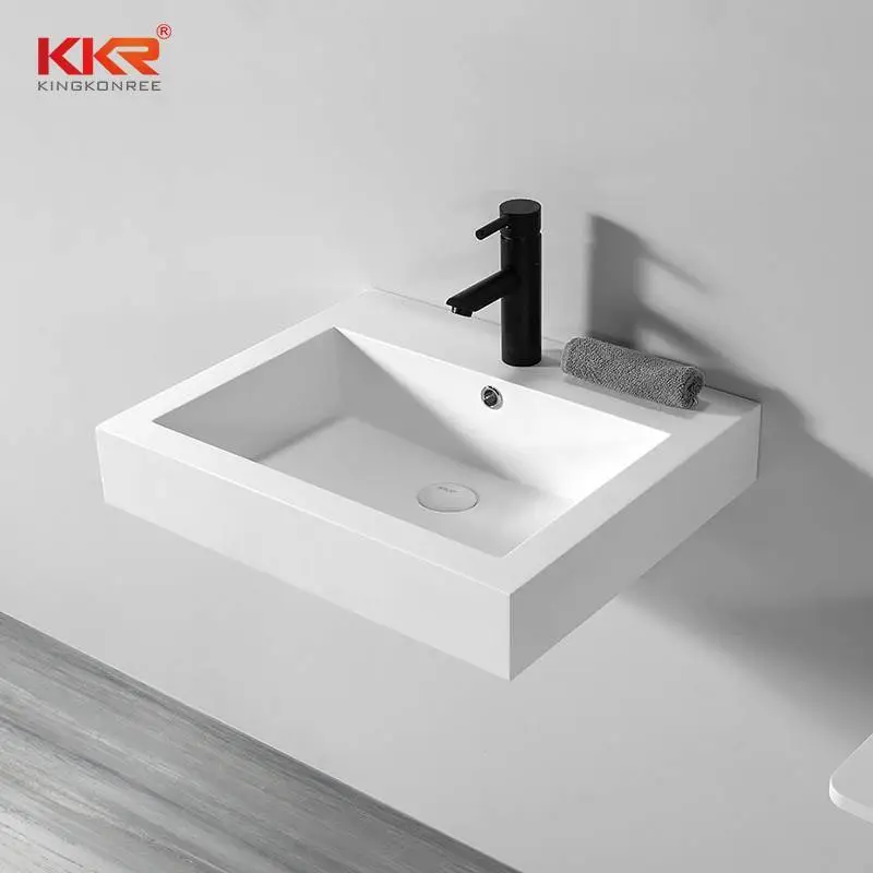 Custom Made Bathroom Wall Hung Small Acrylic Solid Surface Hand Wash Basin for Project KKR-1604 1