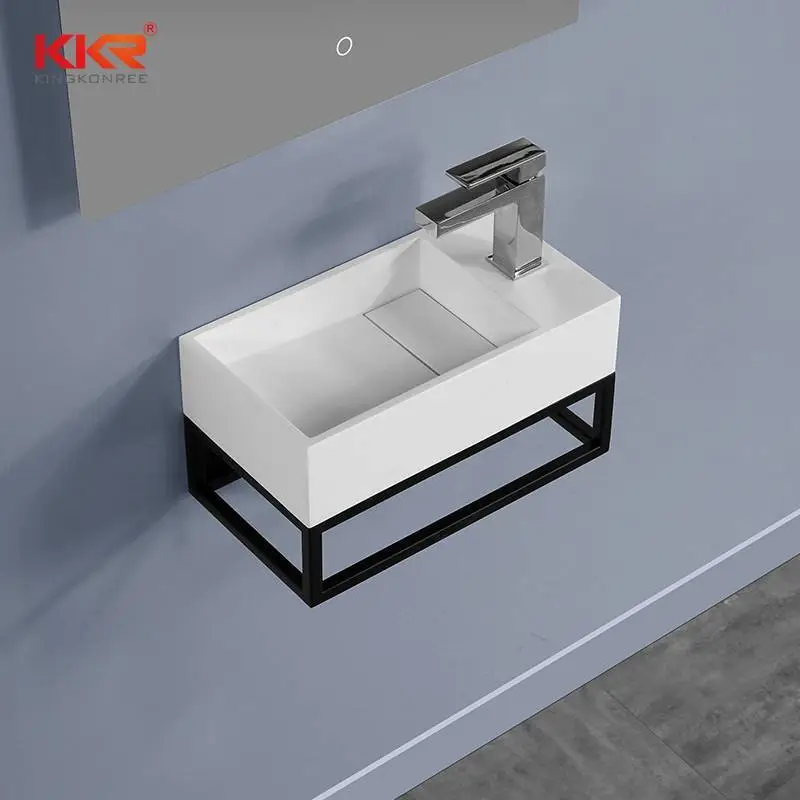 The Dutch Market Hot Selling Solid Surface Wall Huang Basin With Stainless Steel Shelf Rach KKR-1106 1