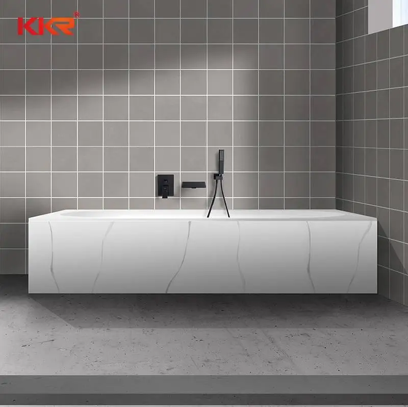 Texture Marble Pattern Skirt Solid Surface Freestandnig Built-in Soaking Bathtub KKR-B107 1
