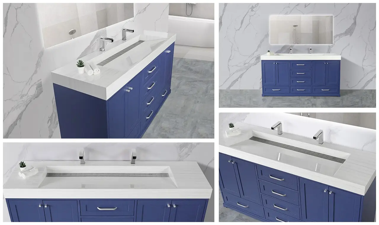 Kingkonree Smooth Vertical Culture Marble White Shower Wall Panel Shower Surround Tubs KKR-CMW17 4