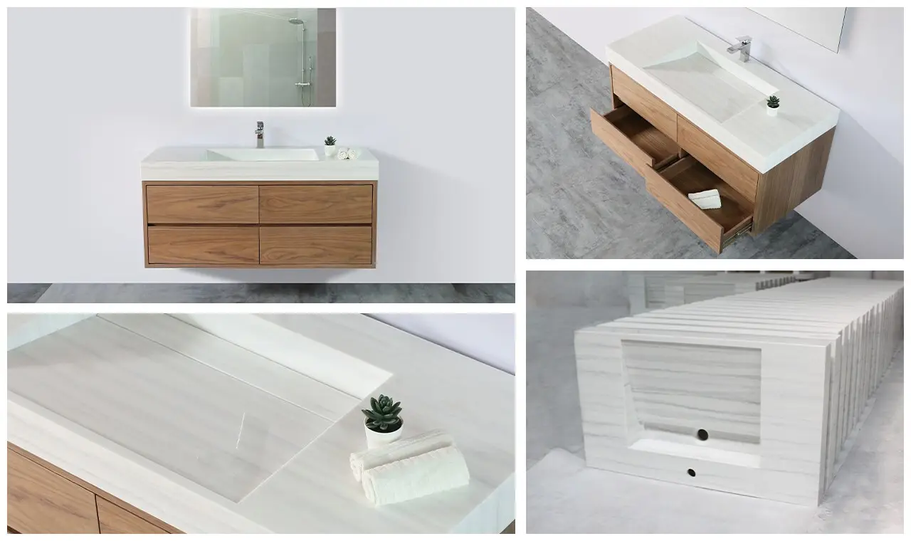 Kingkonree Smooth Vertical Culture Marble White Shower Wall Panel Shower Surround Tubs KKR-CMW18 4