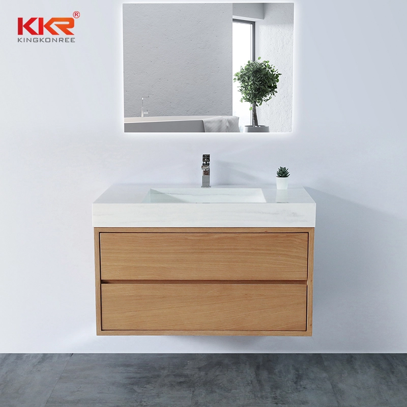 Marble Sink Wall Hang Wooden Vein Bathroom Vanity Cabinet KKR-CAB002 1