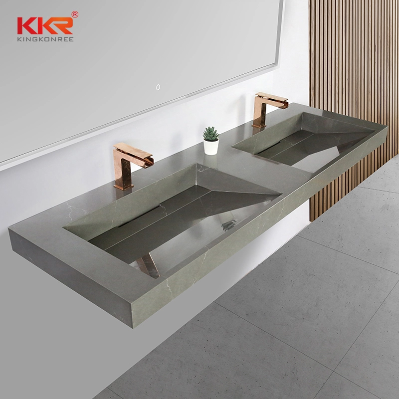 Recién llegado, lavabo con diseño de mármol de Color, superficie sólida acrílica, lavabos de baño colgados en la pared KKR-M072 1
