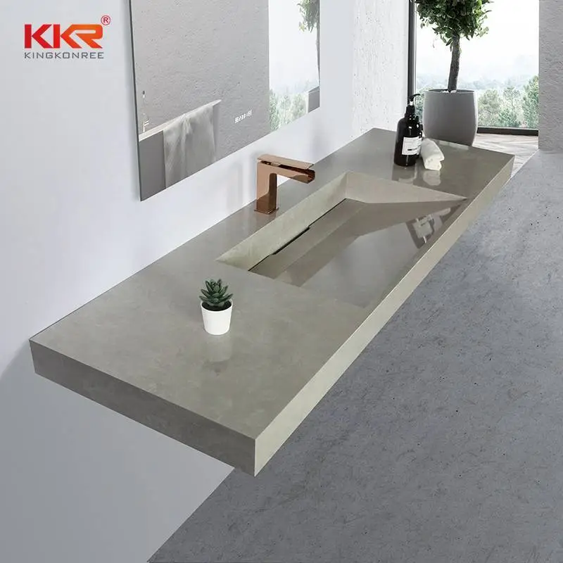 Dark Concrete Color Stone Sink Solid Surface Stone Basin Bathroom Wall-hung Sink KKR-M8861 1