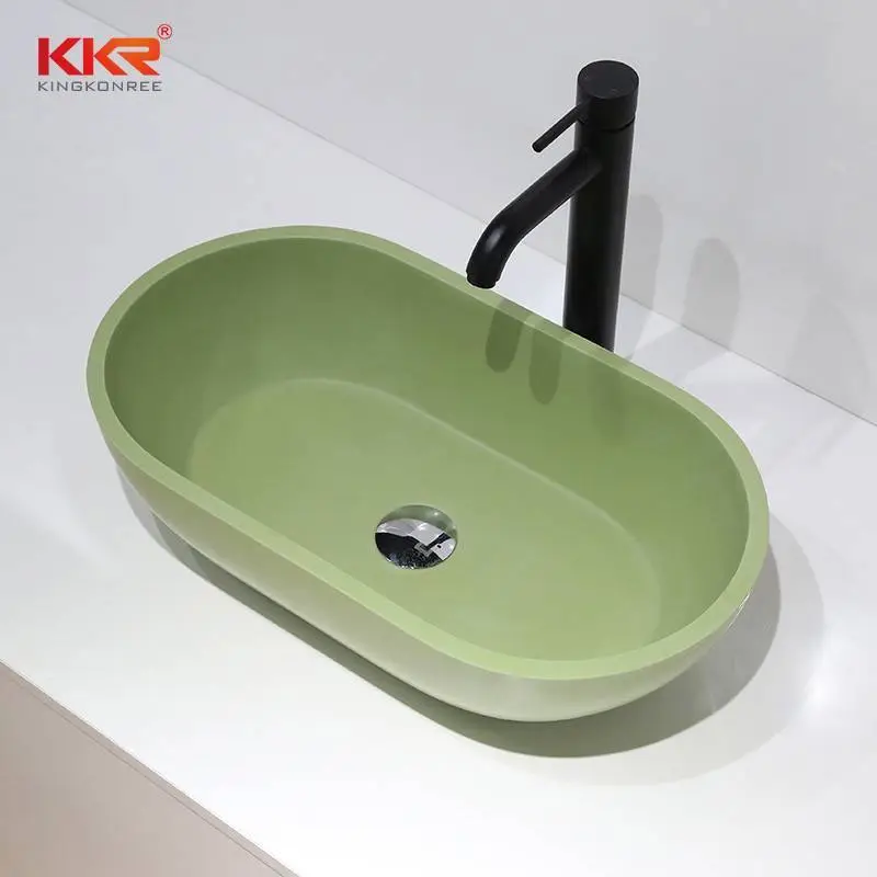 KKR Design colorato di forma ovale sopra il lavabo da appoggio Lavabo in pietra con superficie solida KKR-1312 1