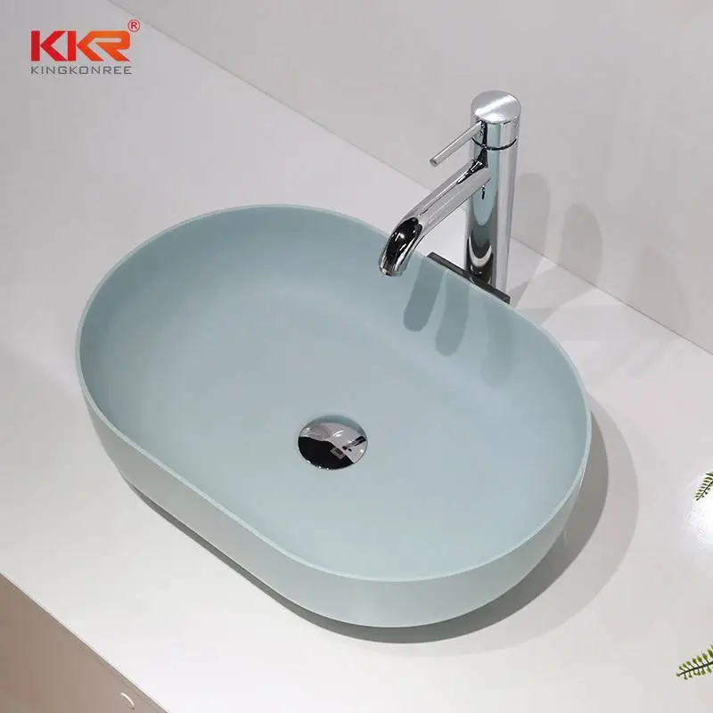 Luxury Sky Blue Solid Surface Stone Oval Bathroom Sink EU Hot Selling Wash Basin KKR-1151 1