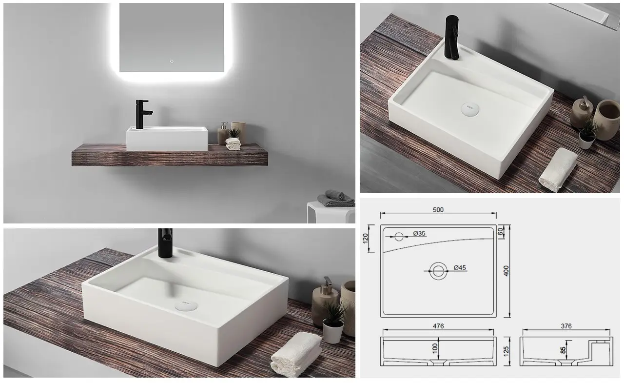 durable square above counter bathroom sink design for restaurant 4