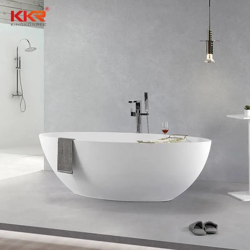 Baignoire autoportante en résine de pierre de salle de bains de surface solide faite sur commande KKR-B093 1