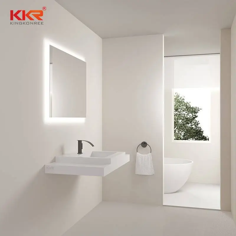 Elegant Solid Surface Countertop Basin with Geometric Flair KKR-1815 1