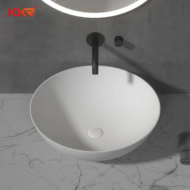 Lavabo in resina di pietra per bagno con superficie solida di dimensioni personalizzate KKR-1001 1