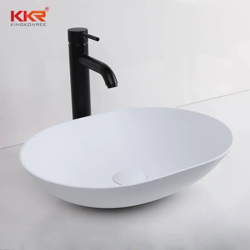 White Oval Above Counter Artifical Stone Wash Sink For Bathroom KKR-1002 1