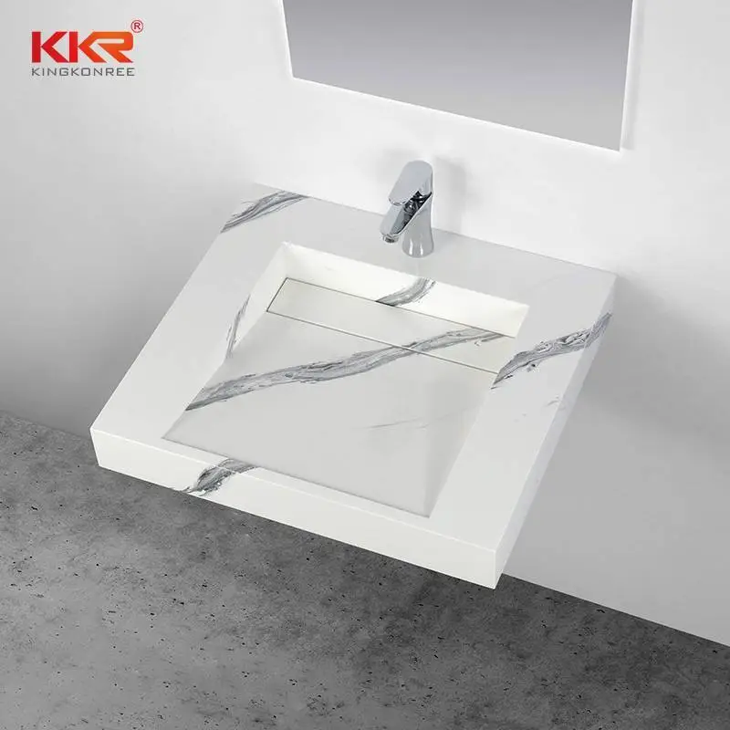 Solid Surface rechthoekige wandgemonteerde wastafel, wandgemonteerde badkamergootsteen KKR-USVS-24-M8819 1