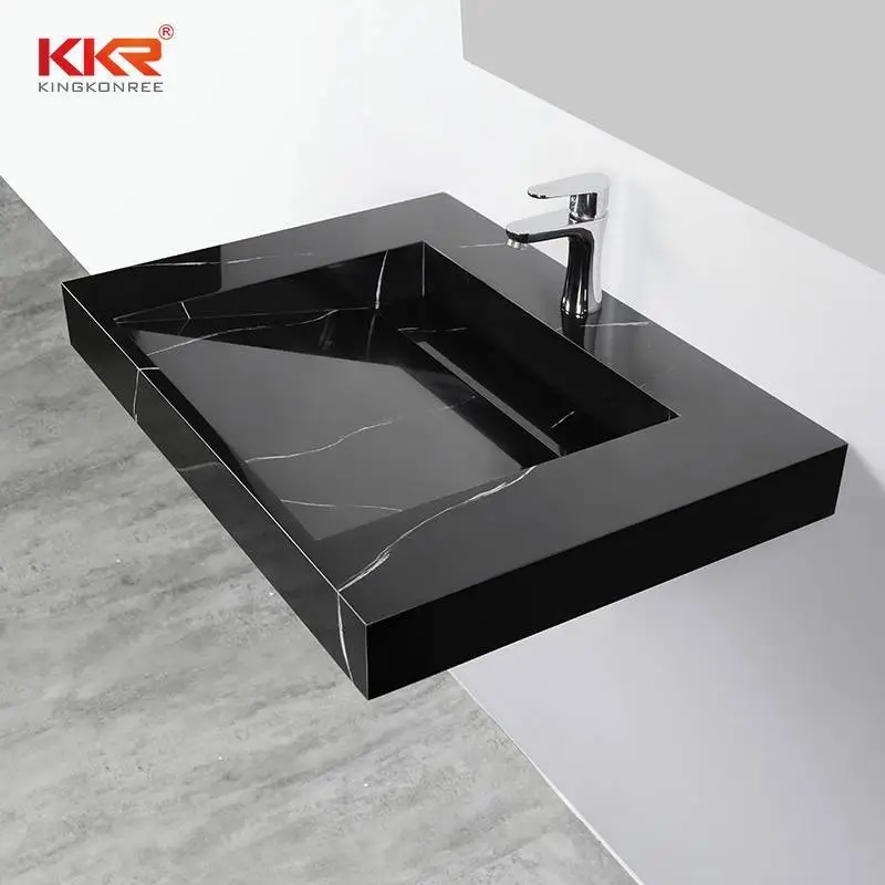 Luxuriöses Wandwaschbecken aus künstlichem Stein in modernem Design mit fester Oberfläche, schwarzes Wandwaschbecken aus Acryl KKR-USVS-30 - M8858 1
