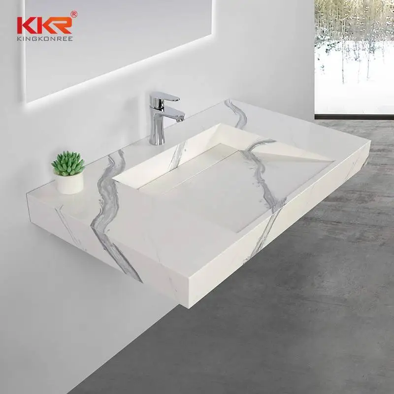 Kunststein-Waschbecken, mattweiß, Stein, rechteckiges Waschbecken, einteiliges Steinbecken, Badezimmer KKR-M8819 1