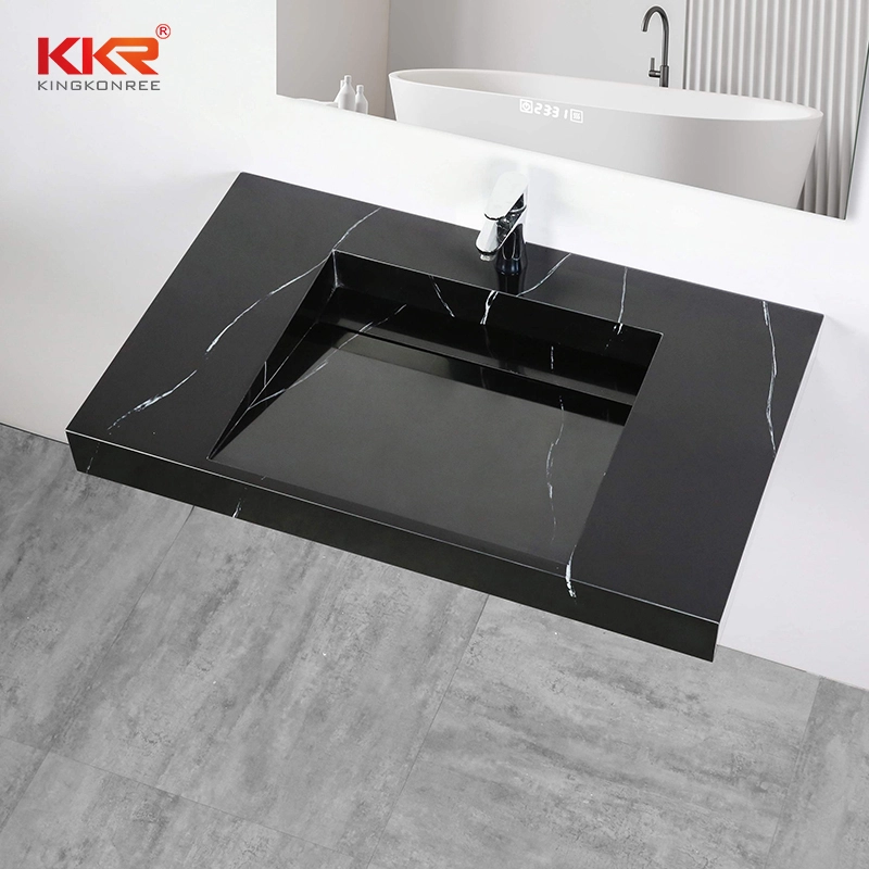 Simple Fashionable Black Solid Surface Acrylic Sink Basin Countertop Bathroom Art Basin KKR-USVS-36 - 8858 1