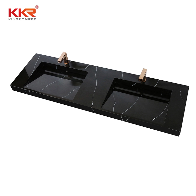 Marble Looks Bathroom Wash Basins Acrylic Wall Hung Solid Surface Double Wash Basin KKR-USVS-70D - 8858 1