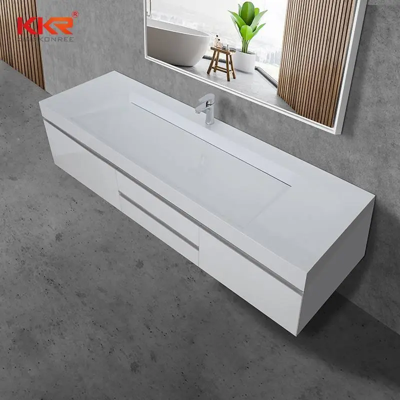 Modern hotel hangende waterdichte spiegel wastafel ijdelheid badkamermeubel 1
