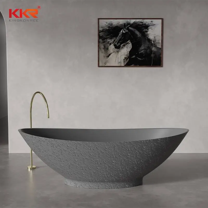 Solid Surface Concrete Texture Sense Soaking Bathtubs KKR-B051 1