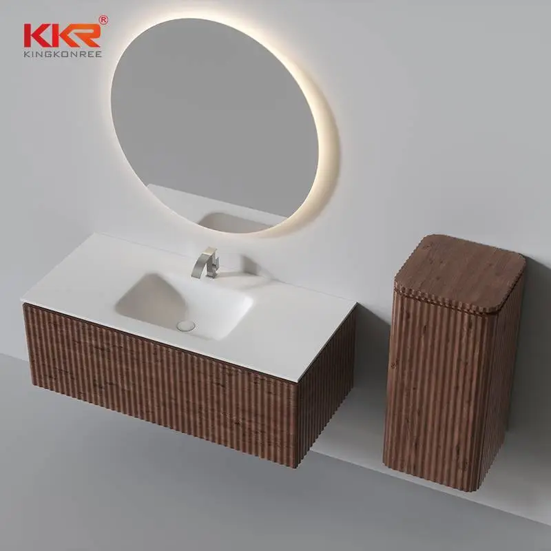 Lavabo con mobile Lavabo bianco sporco con base in legno KKR-FGU04 1