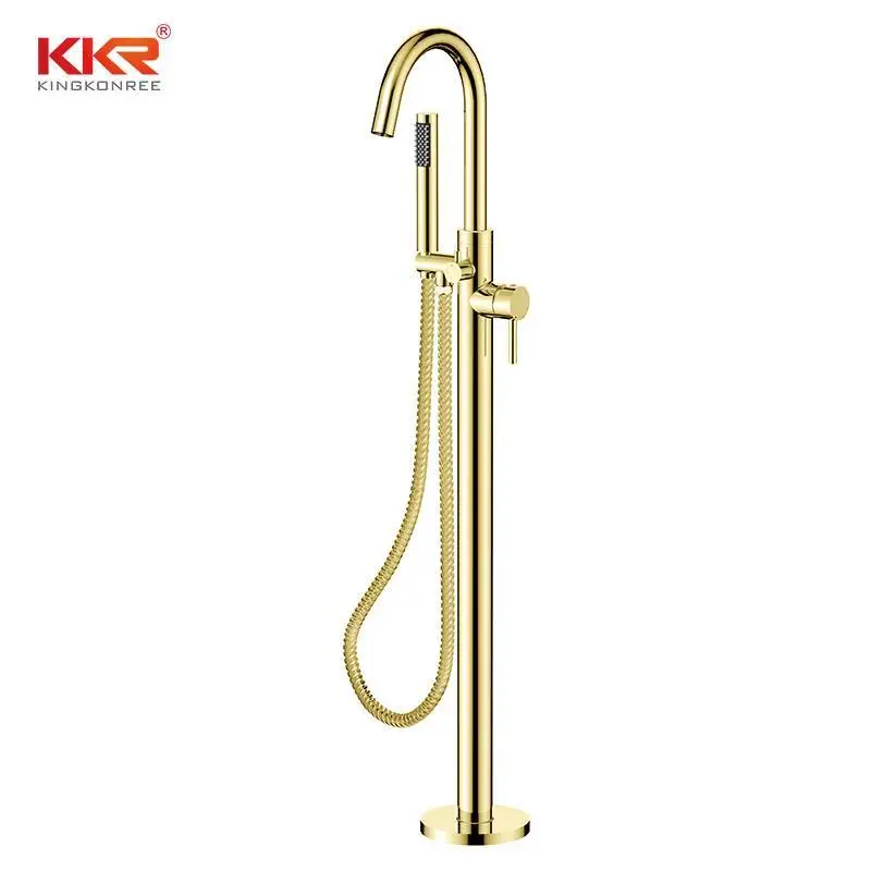Luxe vrijstaande gouden badkuipkranen met messing handdouche 1
