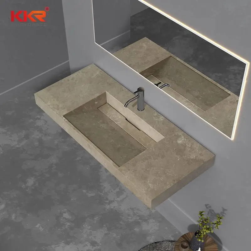 Marmeren Patroon Muurschildering Solid Surface Badkamer Wastafel Enkele Wastafel Grote Muur Opgehangen Wastafels KKR-8863 1