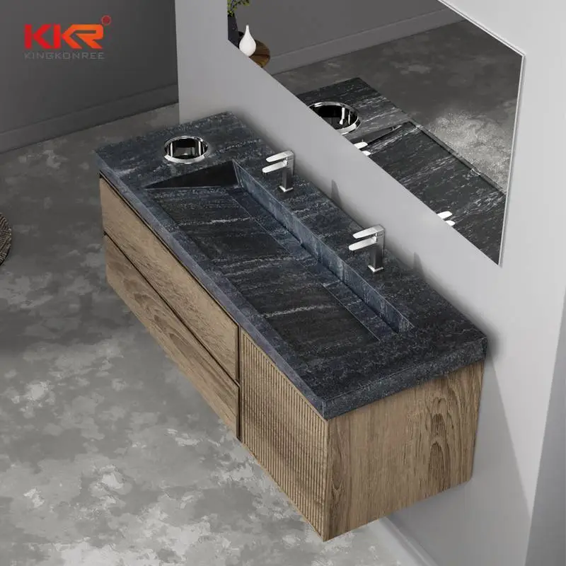 Customized Design Black Marble Vanity Sink Solid Surface Bathroom Wash Basin KKR-M8856 1