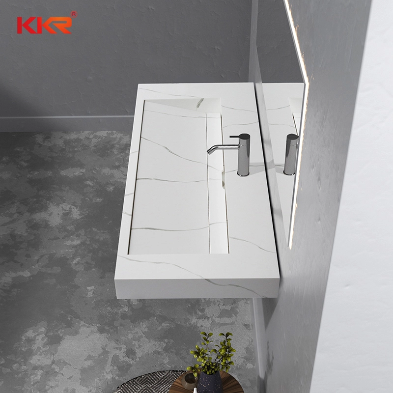 الرخام الأبيض كارارا سطح صلب الحمام المنحدر بالوعة حوض غسيل KKR-M8858 1