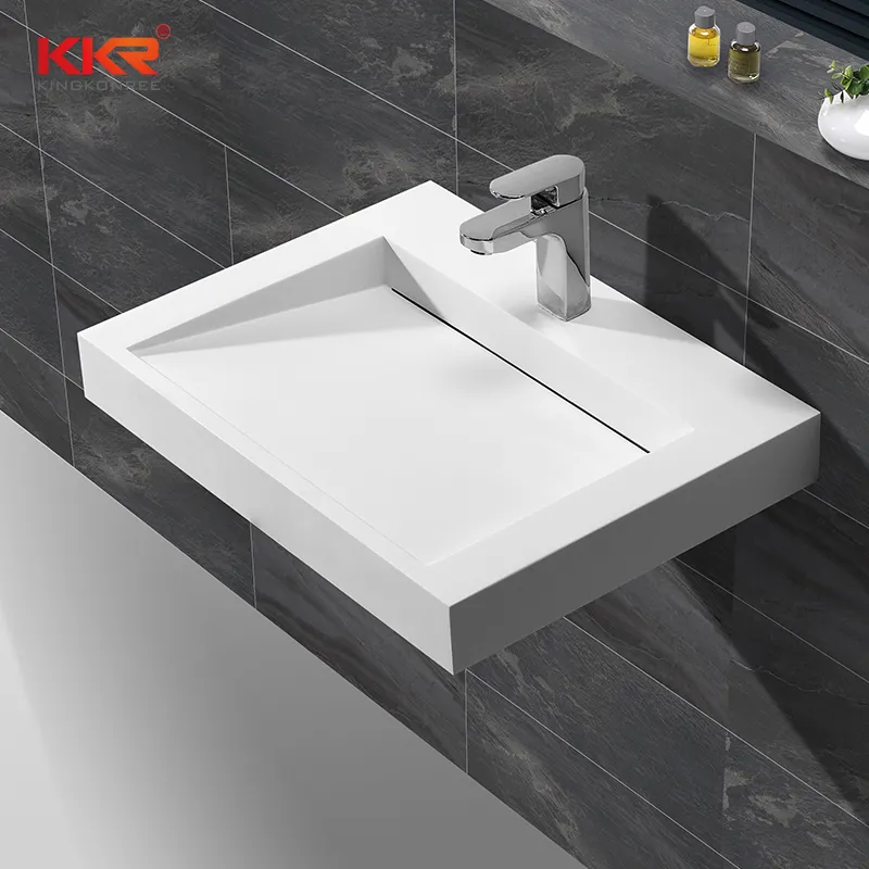KingKonree Best selling modern design solid surface square wall hung wash basin KKR-1260 Wall Mount Basin image19
