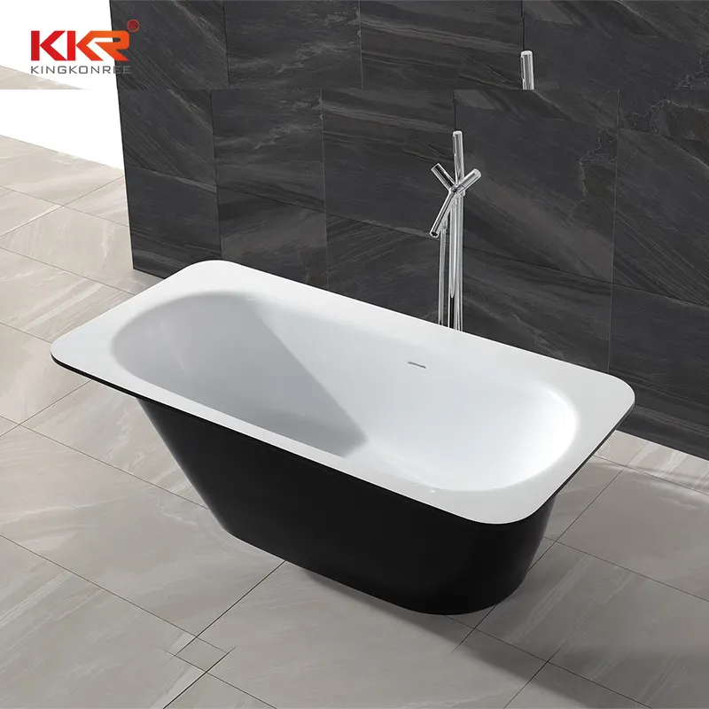 KingKonree Black outside and white inside resin stone solid surface free standing bathtub KKR-B024 Solid Surface Bathtub image25