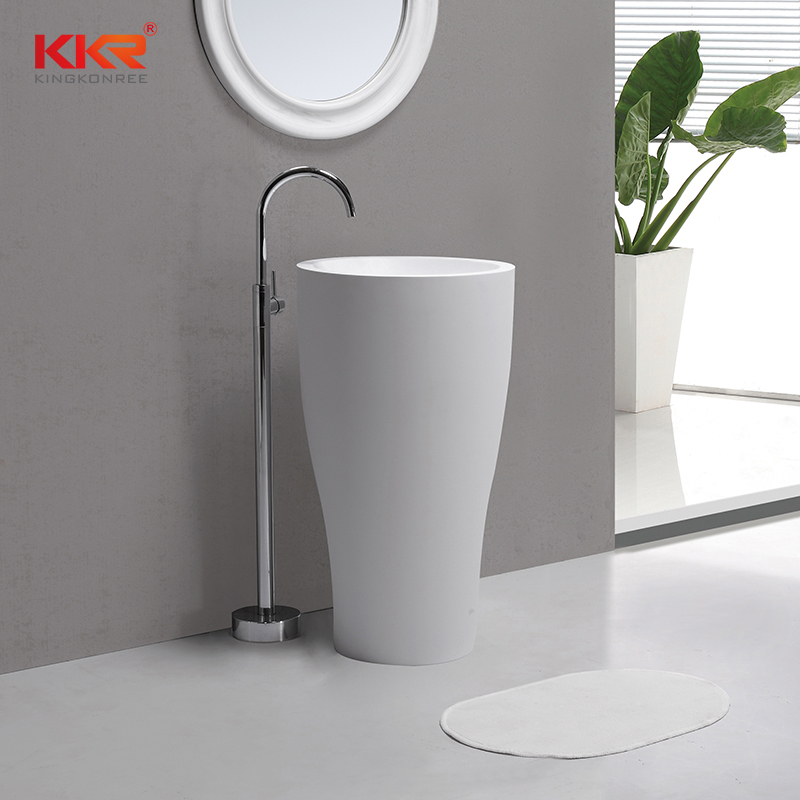 White Marble Solid Surface Resin Stone Freestanding Bathroom Wash Basin 