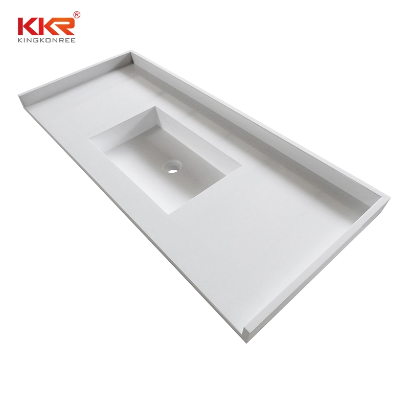Encimeras de tocador de superficie sólida de acrílico blanco real KKR-VT03 1