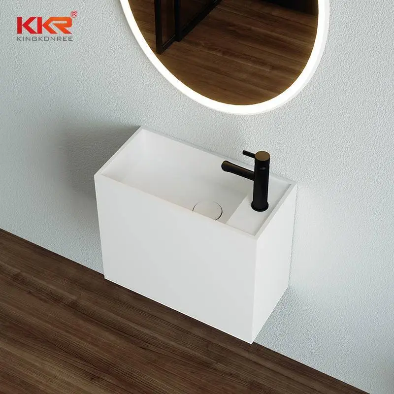 Witte moderne wandmontage trog wastafel massief oppervlak wastafel kleine badkamer wastafel KKR-1117 1