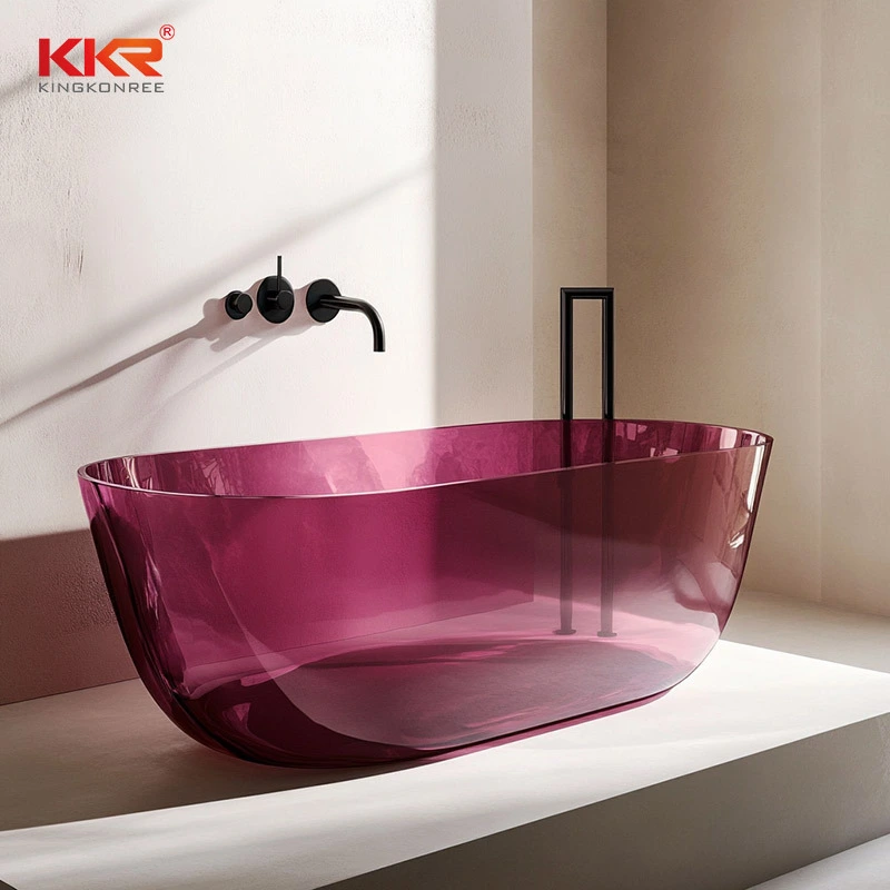Baignoire moderne transparente en résine transparente, pour hôtels, baignoire de luxe autoportante avec fonction de trempage B003 1