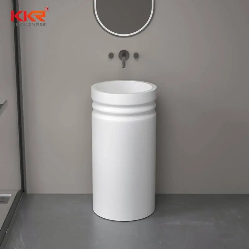 European design One Piece Floor Standing Wash Basin Solid Surface Bathroom Sinks KKR-1910 1