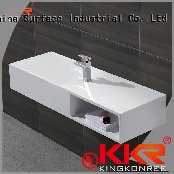 High-end Smooth Surface Acrylic Solid Surface Wall Hung Basin With Storage Box KKR-1365 1