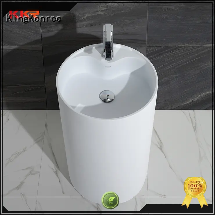 KKR Freestanding Modern Design Solid Surface Stone Bathroom Pedestal Wash Basin With Stand KKR-1380 1