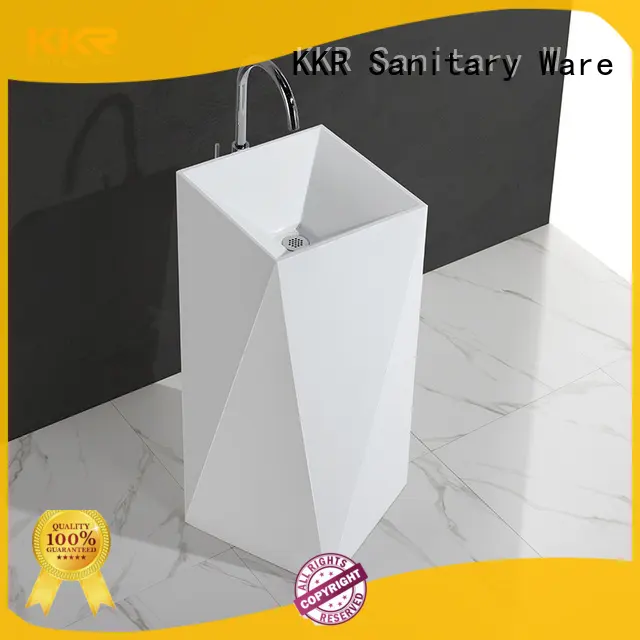 Diamond design white marble acrylic solid surface bathroom wasn basin KKR-1387 1
