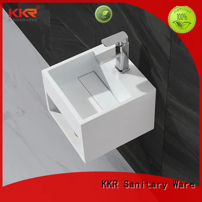 Small Size Artificial Stone Acrylic Solid Surface Square Wall Hang Wash Basin KKR-1360 1