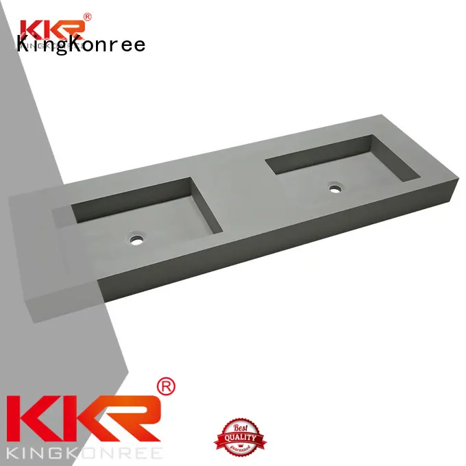 Concrete Color Double Sink Acrylic Stone Solid Surface Cabinet Basin KKR-1368 1