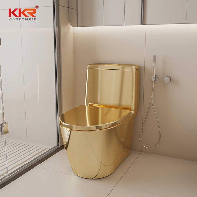 Luxury One-Piece Porcelain Toilet Modern Electroplated Gold Ceramic Sanitary Ware Water Closet Flush for Hotels 1